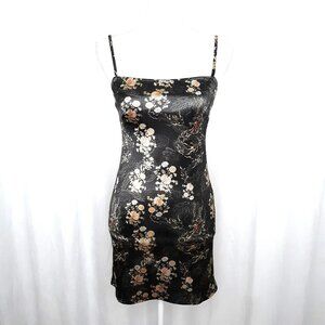 Urban Outfitters Dragon Print Sateen Twill Mini Dress Black Dress